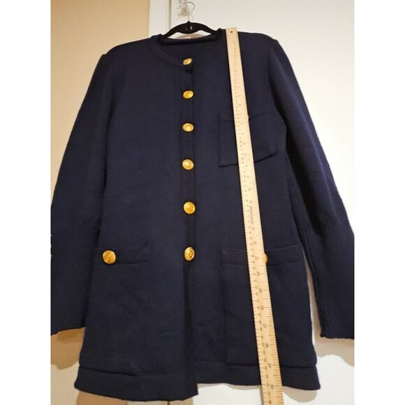 Cardigan Sweater Merino Wool Women Large Dark Navy Blue Quiet Luxury Elegant - Picture 7 of 12